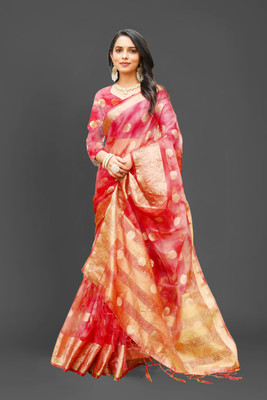 Aarunika SKT Woven Bollywood Organza Saree(Red)