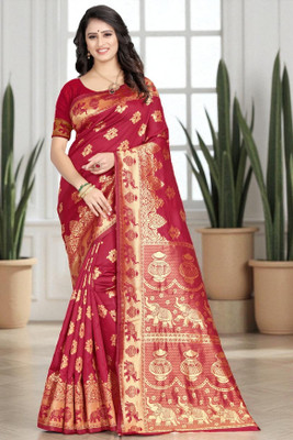 LERYZA Woven Banarasi Jacquard Saree(Red)