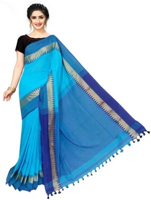 Susmita Creation Striped Daily Wear Handloom Pure Cotton Saree(Blue)