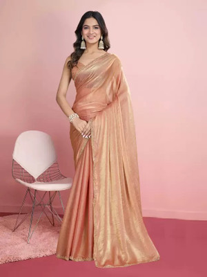 HouseOfCommon Solid/Plain Bollywood Tissue, Pure Silk Saree(Orange)