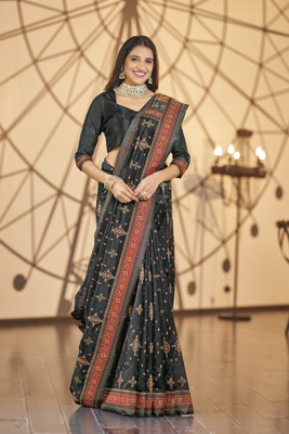 Sariya Woven Kanjivaram Jacquard, Organza Saree(Black)