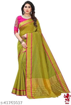 Pooja Designer Wear Solid/Plain Bollywood Cotton Silk Saree(Light Green)