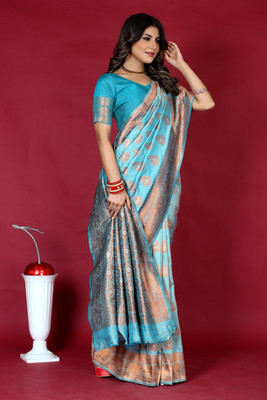 amirat Woven Banarasi Jacquard Saree(Light Blue)