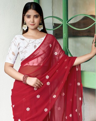 Divastri Embroidered, Self Design Bollywood Georgette Saree(Red)