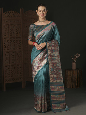 Divastri Printed Sambalpuri Silk Blend Saree(Dark Blue)