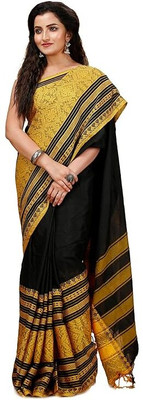 Dutta Textile Self Design Handloom Cotton Silk Saree(Black)