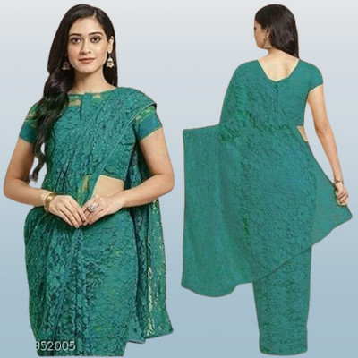 NEXA Solid/Plain Bollywood Net Saree(Green)
