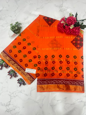 KRISHNA NX Printed Bandhani Pure Cotton Saree(Orange)