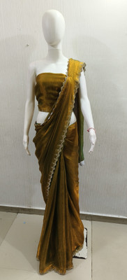 NANCY DESIGNER Solid/Plain Bollywood Pure Silk Saree(Gold)