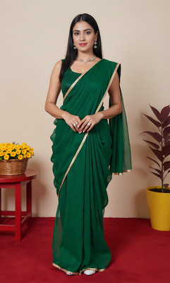 APEKSHAFASHION Solid/Plain Bollywood Chiffon Saree(Green)