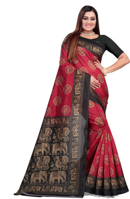 Saadhvi Printed Daily Wear Lycra Blend Saree(Red)