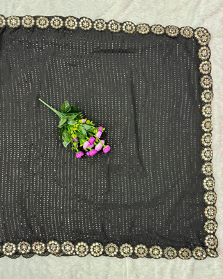 R K ENTERPRISE Embroidered Berhampuri Georgette Saree(Black)
