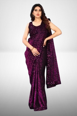 Amavii Self Design Bollywood Lycra Blend Saree(Purple)