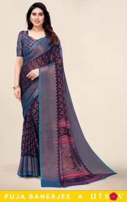 Divastri Printed Bollywood Chiffon, Brasso Saree(Dark Blue)