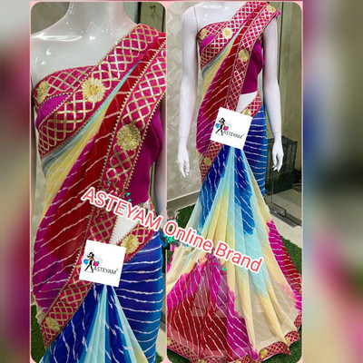 ASTEYAM Printed Leheria Georgette Saree(Green)
