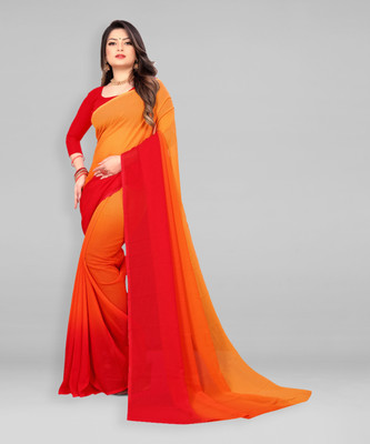 kashvi sarees Dyed Bollywood Georgette Saree(Red, Orange)
