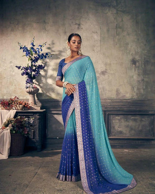 Bansari Textiles Embroidered Bollywood Georgette Saree(Light Blue)