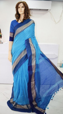 Amita Collections Woven Handloom Pure Cotton Saree(Light Blue)