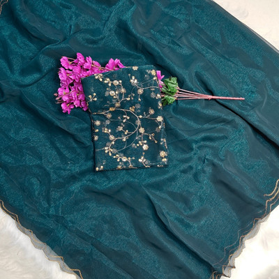 Bollytrend Solid/Plain Bollywood Polyester, Silk Blend Saree(Blue)