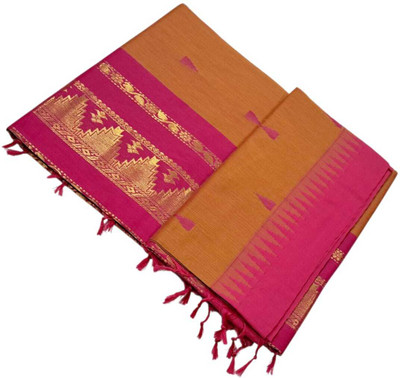 sri amman sarees Woven Gadwal Cotton Blend Saree(Mustard)