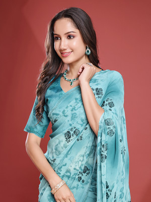 Tasrika Floral Print Bollywood Georgette Saree(Blue)