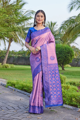 MANJULA SAREE Woven Banarasi Cotton Silk Saree(Purple)