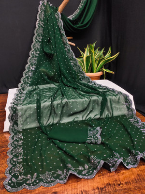 HERVALLY Embellished Bollywood Georgette Saree(Green)