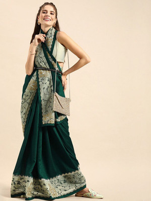 Sangria Solid/Plain Daily Wear Silk Blend Saree(Green)