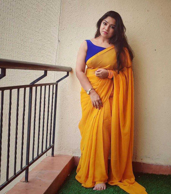 Anand Sarees Solid/Plain Bollywood Georgette Saree(Yellow)