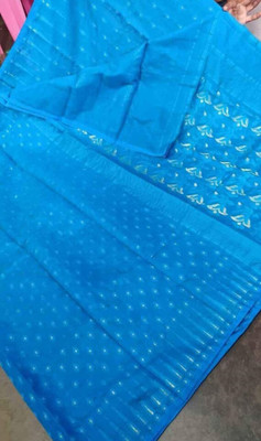 Soma Tant saree Mahal Self Design, Woven, Geometric Print Handloom Cotton Silk Saree(Light Blue)
