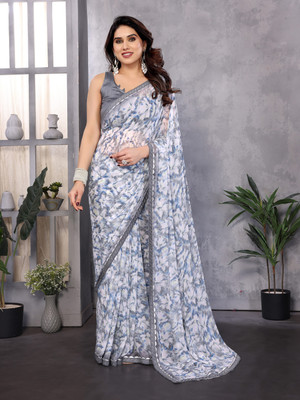 Divastri Printed Bollywood Georgette Saree(Grey, White)