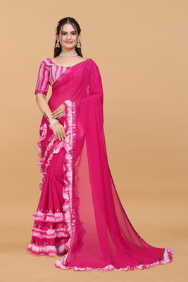 Rakholiya Self Design Bollywood Georgette Saree(Pink)