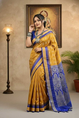 Tilfelle Temple Border, Woven Sambalpuri Silk Blend Saree(Green, Blue, Silver)
