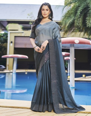 Divastri Dyed, Embellished, Self Design Bollywood Georgette Saree(Grey)