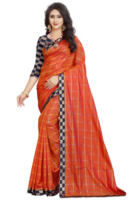 JS Clothing Mart Woven Kanjivaram Cotton Silk Saree(Orange)