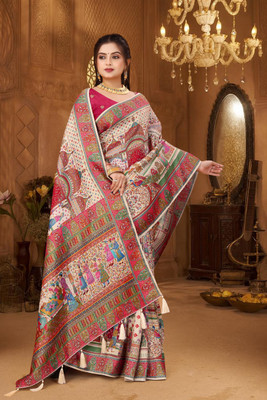 Ankit Floral Print, Printed, Paisley Assam Silk Art Silk, Satin Saree(Cream, Pink, Red, Blue, Green, Yellow)