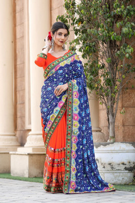 NEGRONI Printed Daily Wear Georgette Saree(Dark Blue)