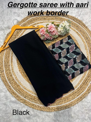 Ashiya Fab Solid/Plain Bollywood Georgette, Silk Blend Saree(Black)