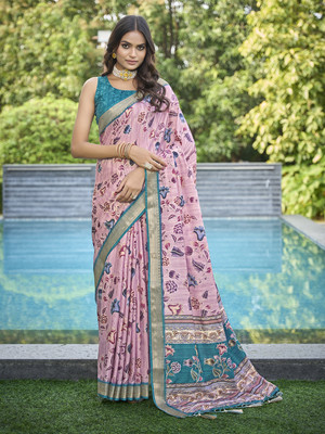 RekhaManiyar Printed Bollywood Silk Blend Saree(Pink)