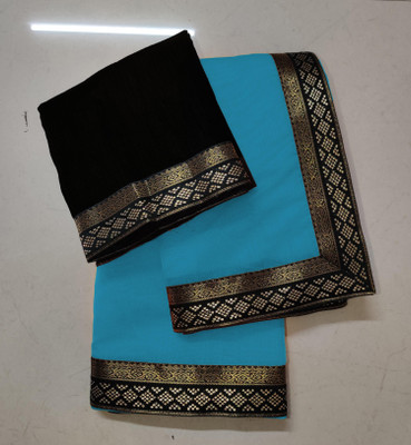 Volmina Self Design, Solid/Plain Chanderi Cotton Blend Saree(Light Blue)