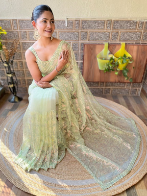 Sareemall Embellished Bollywood Net Saree(Light Green)