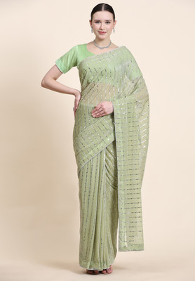 miracletex Dyed Bollywood Lycra Blend Saree(Light Green)