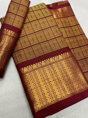 Bombey Velvat Fab Printed KHASI DHARA CONTRAST Cotton Silk, Khadi Saree(Maroon)