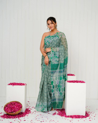 SHRIVAN FASHION Printed Bollywood Cotton Linen Saree(Light Green)