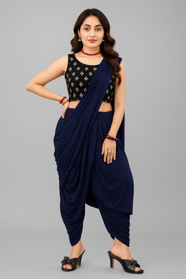 SHREE FASHIONFAB Self Design Bollywood Lycra Blend Saree(Blue)
