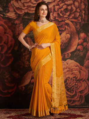 Divastri Woven Banarasi Georgette Saree(Mustard)