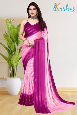 Kashvi Striped Bollywood Satin Saree(Purple, Pink)