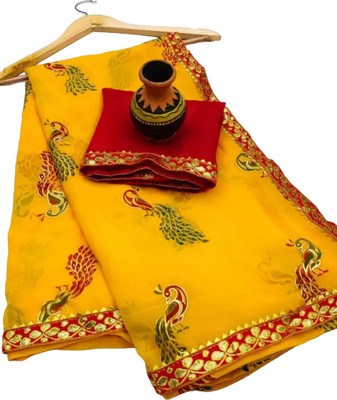 Aaradhna Printed Bollywood Georgette Saree(Mustard)
