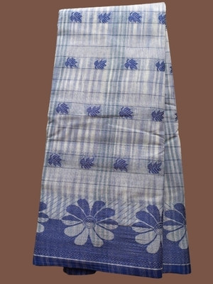 Duttafashion Checkered Tant Pure Cotton Saree(Red, Blue)