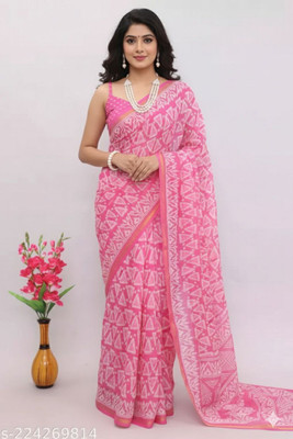 Saran Geometric Print Jamdani Art Silk, Cotton Blend Saree(Multicolor)